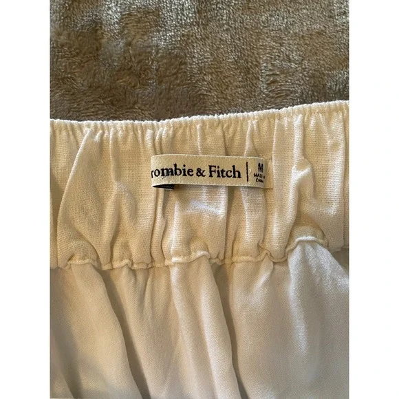 Abercrombie & Fitch Dress Sz M White Linen Blend Tiered Maxi Adjustable Coastal - Picture 6 of 10